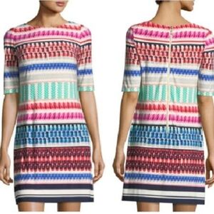 Eliza J Mulitcolor Geometric Print Shift Dress Size 2P 1/2 Sleeves